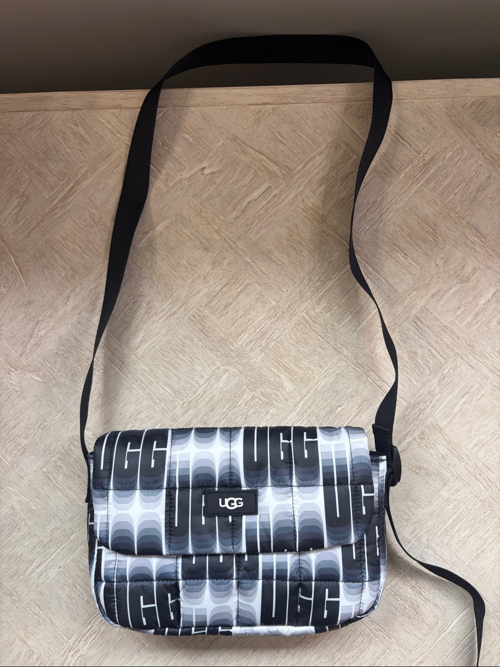 UGG Black & White Logo Quilted Crossbody Bag